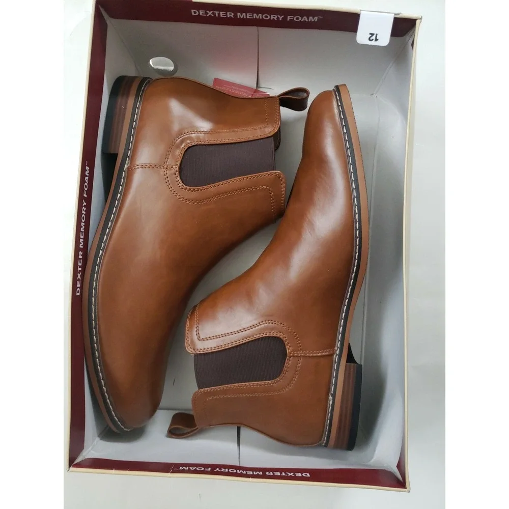 Dexter Comfort Men's Alec Chelsea Brown Cognac Skip Boots Shoes 12 Medium Width